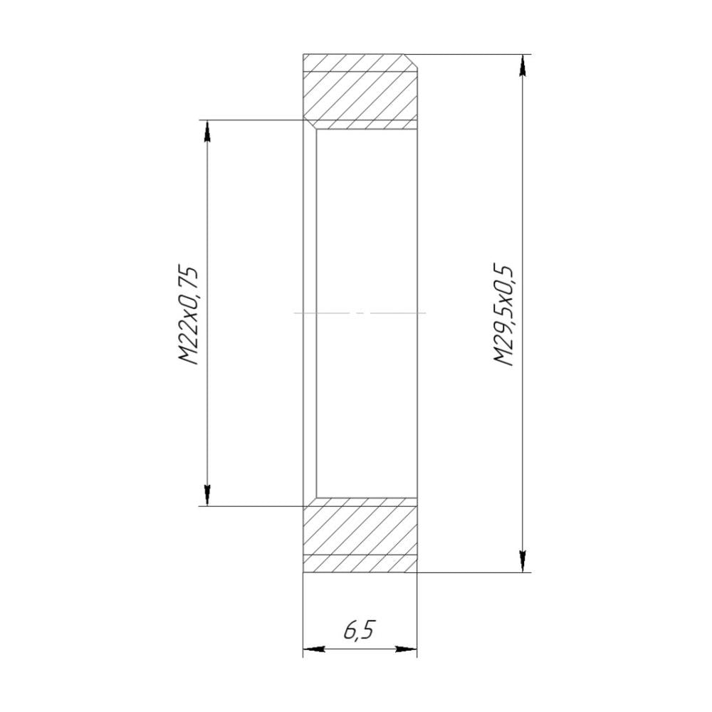 M22x0.75 female to M29.5x0.5 male thread adapter, flangeless
