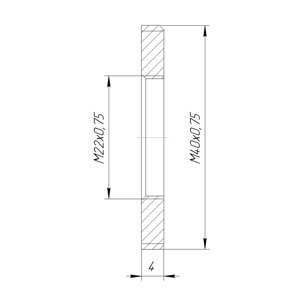 M22x0.75 female to M40x0.75 male thread adapter, flangeless