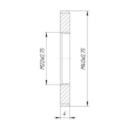 M22x0.75 female to M40x0.75 male thread adapter, flangeless