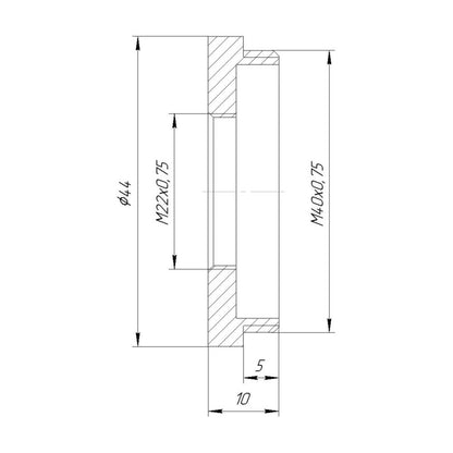 M22x0.75 female to M40x0.75 male thread adapter