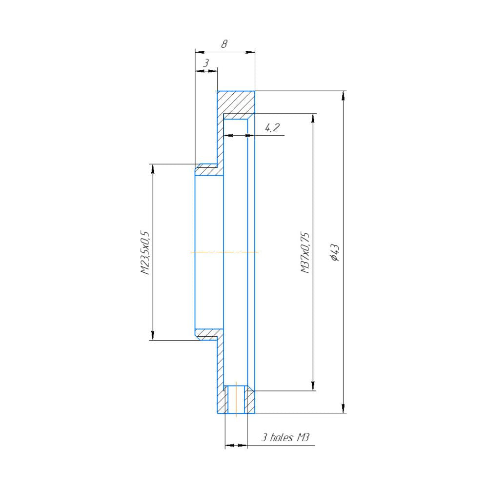 M23.5x0.5 male to M37x0.75 female thread adapter for Moondog 1.33x anamorphic