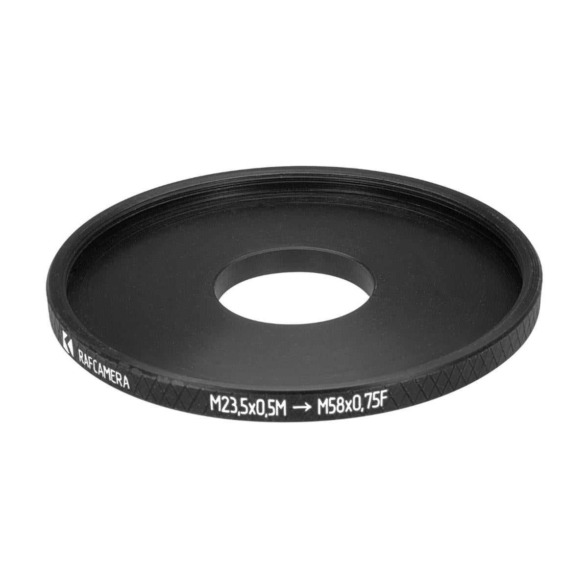 M23.5x0.5 male to M58x0.75 female thread adapter (23.5mm to 58mm step-up ring)