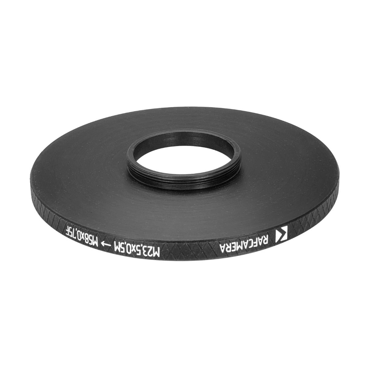 M23.5x0.5 male to M58x0.75 female thread adapter (23.5mm to 58mm step-up ring)