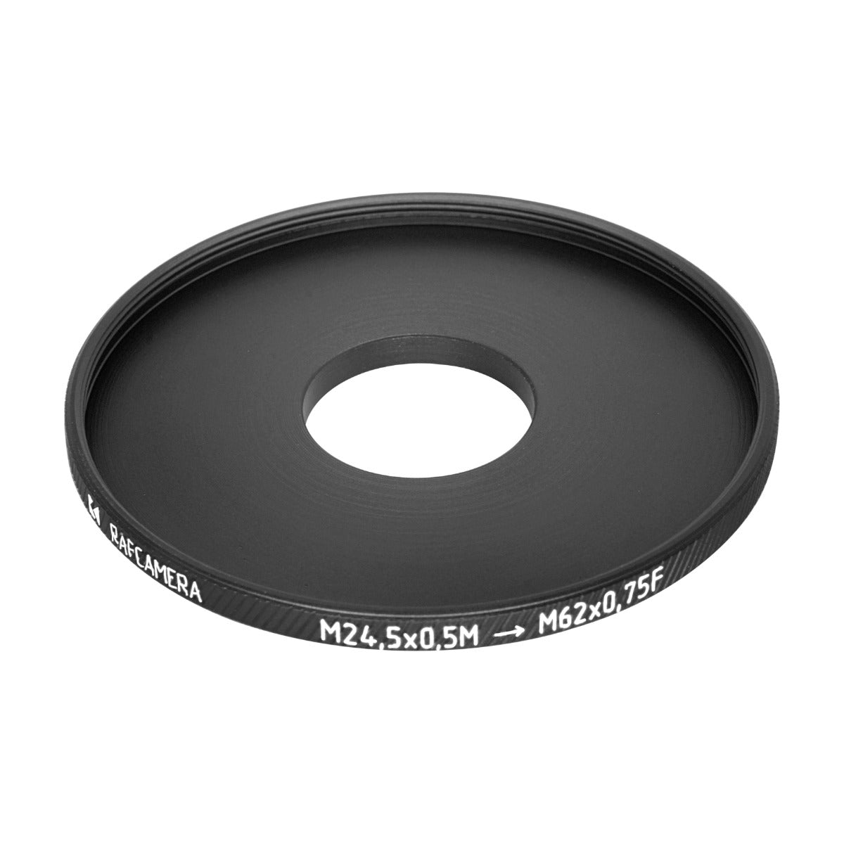 M24.5x0.5 male to M62x0.75 female thread adapter (24.5mm to 62mm step-up ring)