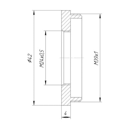 M24x0.5 female to M39x1 (LTM) male thread adapter