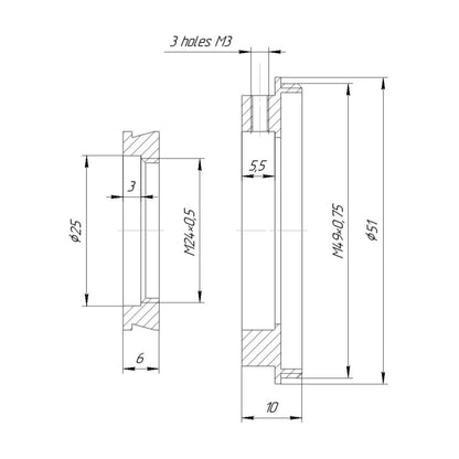 M49x0.75 male to M24x0.5 female step-down ring (adapter for Bolex 8/19/1.5x)