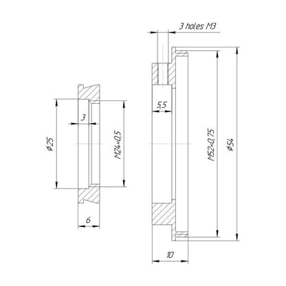 M52x0.75 male to M24x0.5 female step-down ring (adapter for Bolex 8/19/1.5x)