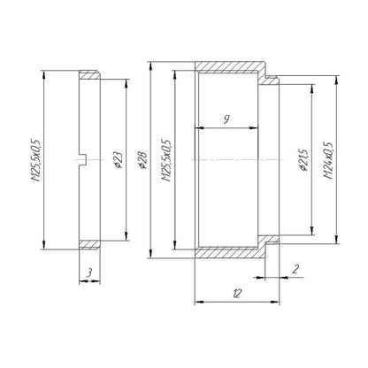 25mm filter holder with M24x0.5 male thread