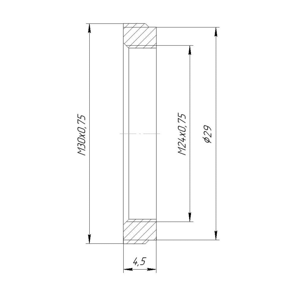 M30x0.75 male to M24x0.75 female thread adapter, flangeless, bronze