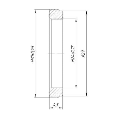 M30x0.75 male to M24x0.75 female thread adapter, flangeless, bronze