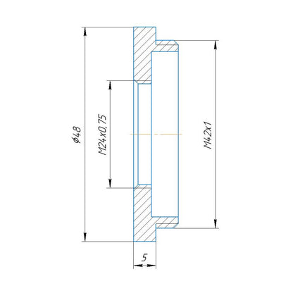 M24x0.75 female to M42x1 male thread adapter
