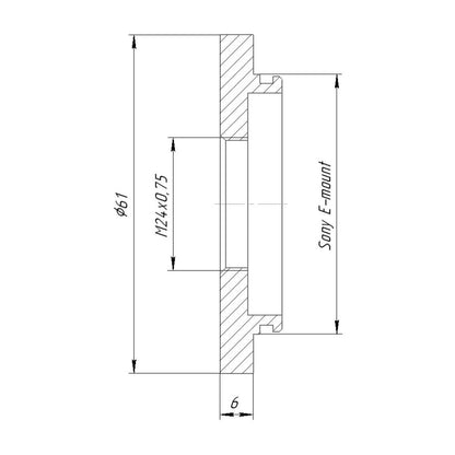 M24x0.75 female thread to Sony E-mount camera adapter