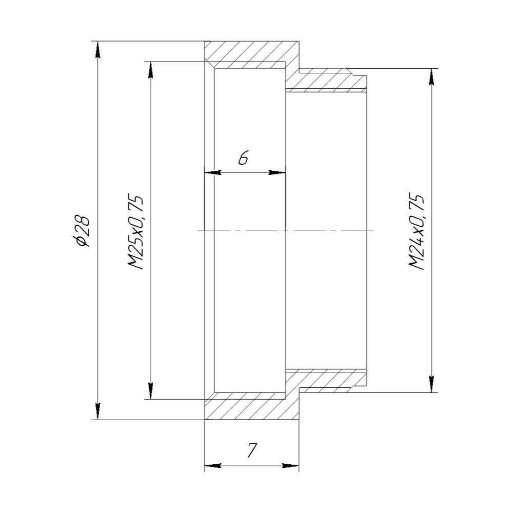 M24x0.75 male to M25x0.75 female thread adapter, bronze