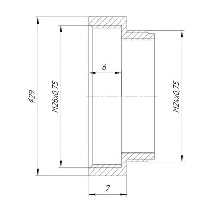 M24x0.75 male to M26x0.75 female thread adapter, black