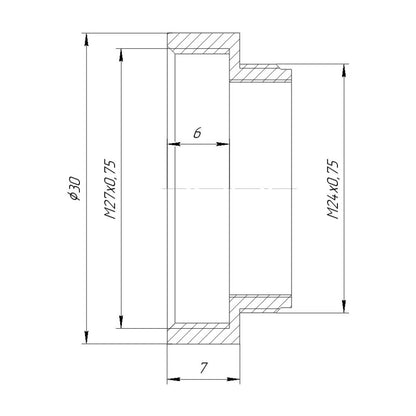 M24x0.75 male to M27x0.75 female thread adapter, bronze
