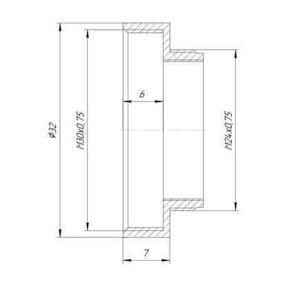 M24x0.75 male to M30x0.75 female thread adapter, bronze