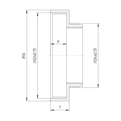 M24x0.75 male to M32x0.75 female thread adapter, black