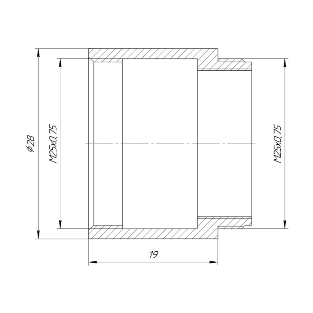 19mm extender for M25x0.75 microscope objectives, black