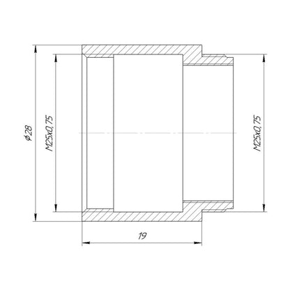 19mm extender for M25x0.75 microscope objectives, black