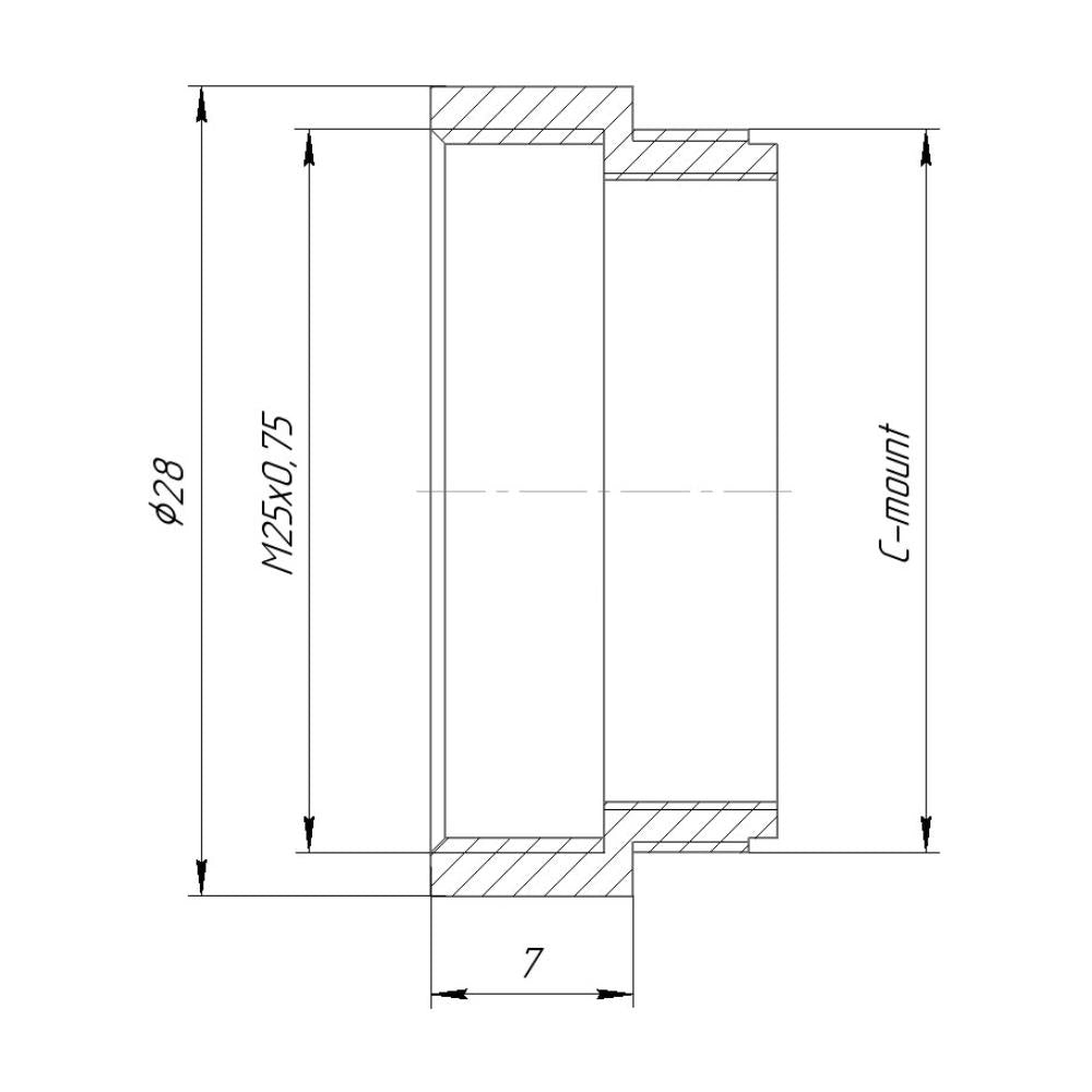 M25x0.75 female thread to C-mount camera adapter, bronze