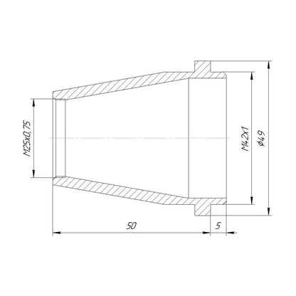 M25x0.75 female to M42x1 male thread adapter, cone