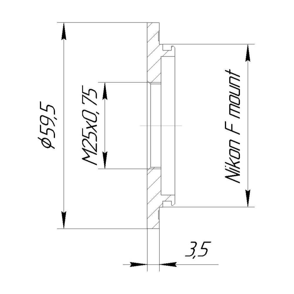 M25x0.75 female thread to Nikon F camera mount adapter