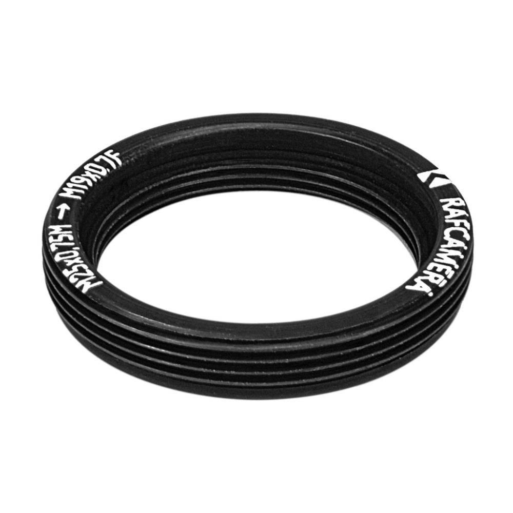 M25x0.75 male to M19x0.75 female thread adapter, flangeless, black