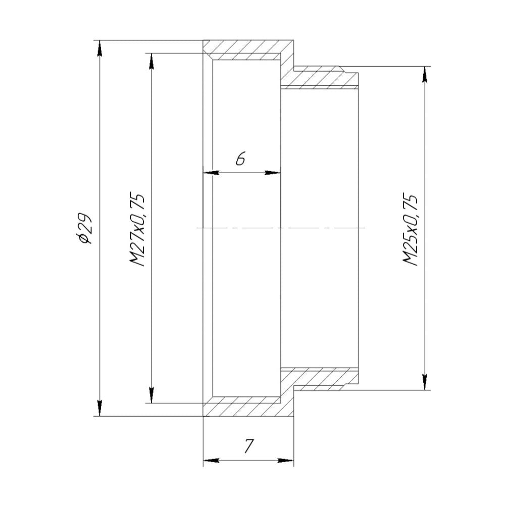 M25x0.75 male to M27x0.75 female thread adapter, black