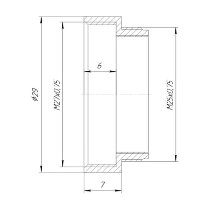 M25x0.75 male to M27x0.75 female thread adapter, black