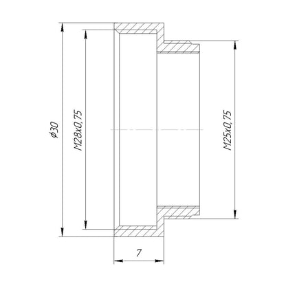 M25x0.75 male to M28x0.75 female thread adapter, bronze