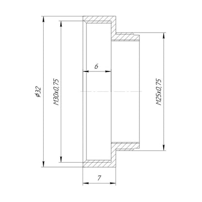 M25x0.75 male to M30x0.75 female thread adapter, bronze