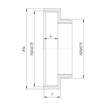 M25x0.75 male to M32x0.75 female thread adapter, black