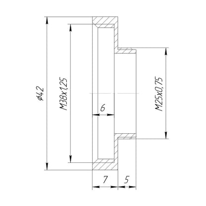 M25x0.75 male to M38x1.25 female thread adapter for Nikon AZ objectives