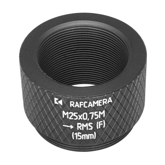 M25x0.75 male to RMS female thread microscope adapter, 15mm, black