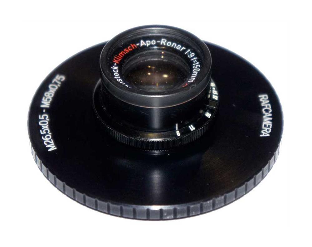 M58x0.75 male to M26.5x0.5 female thread adapter (58mm to 26.5mm step-down ring)