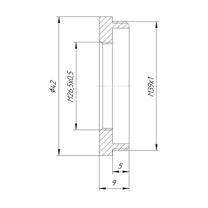 M26.5x0.5 female to M39x1 (LTM) male thread adapter