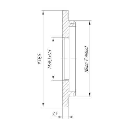 M26.5x0.5 female thread to Nikon F camera mount adapter