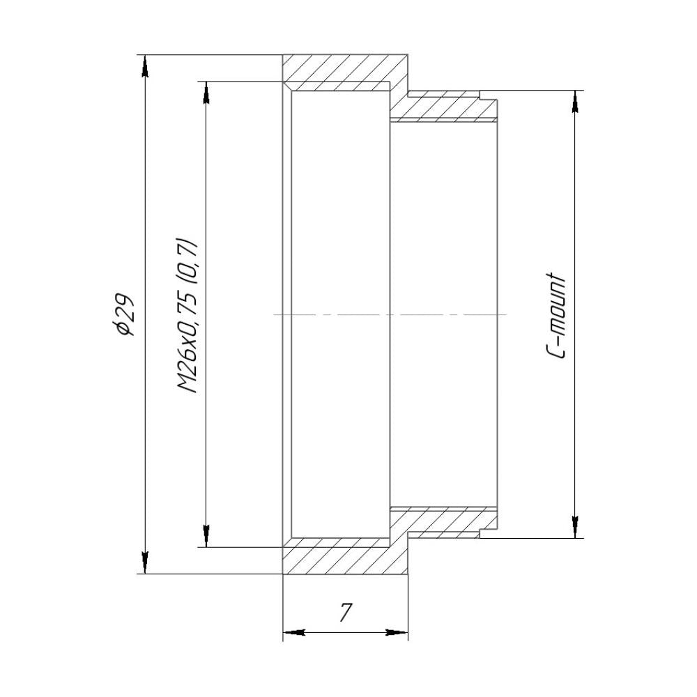 M26x0.75 female thread to C-mount camera adapter, black