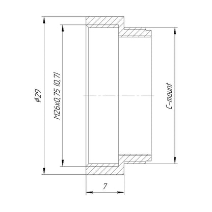M26x0.75 female thread to C-mount camera adapter, black