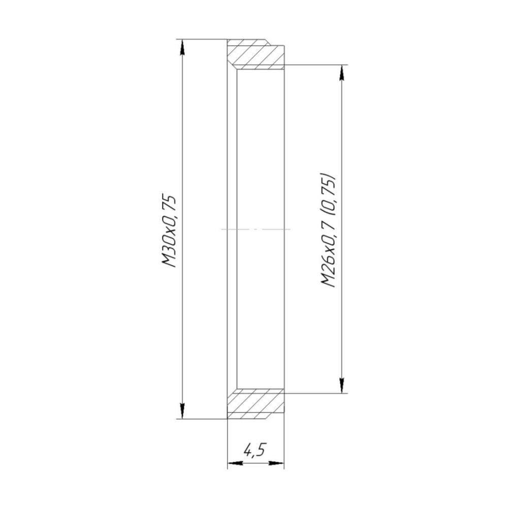 M30x0.75 male to M26x0.75 female thread adapter, flangeless, bronze