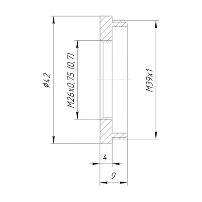M26x0.75 (36tpi) female to M39x1 (LTM) male thread adapter for Nikon, Mitutoyo