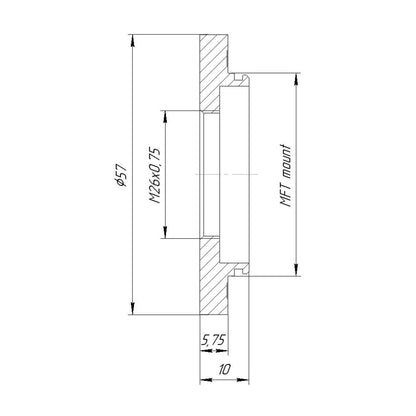 M26x0.7 (36 tpi, Mitutoyo) female thread to MFT (micro 4/3) camera mount adapter