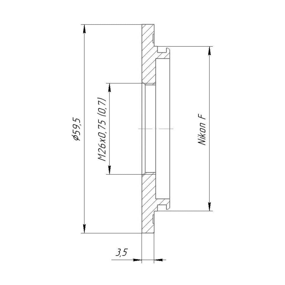 M26x0.7 (36 tpi) female thread to Nikon F camera mount adapter