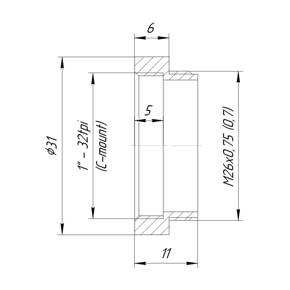 M26x0.75 male to C-mount female thread adapter