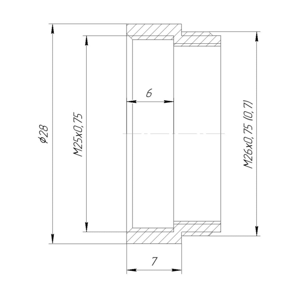 M26x0.75 male to M25x0.75 female thread adapter, black