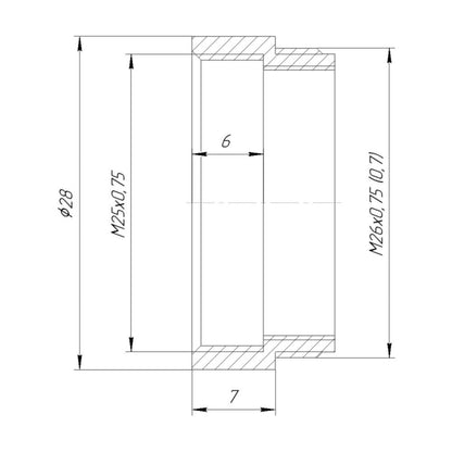M26x0.75 male to M25x0.75 female thread adapter, black