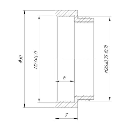 M26x0.7 (0.75) male to M27x0.75 female thread adapter, bronze