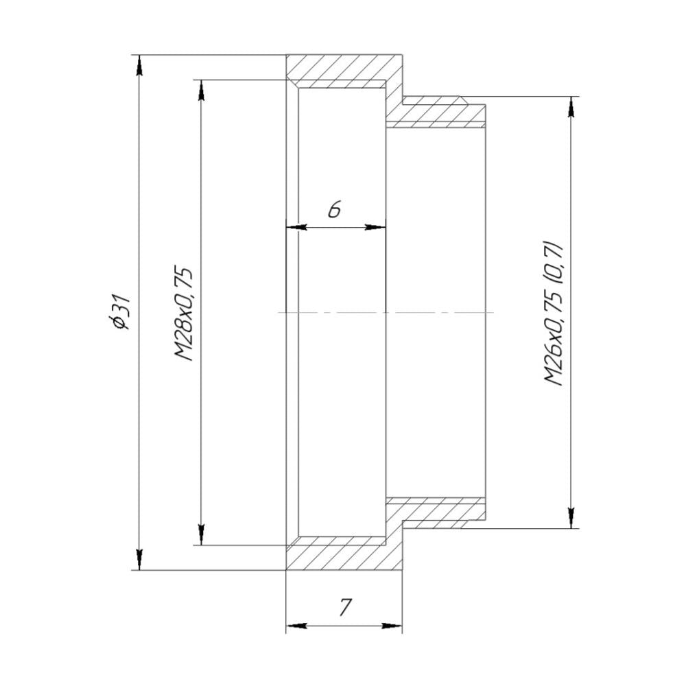 M26x0.75 male to M28x0.75 female thread adapter, bronze