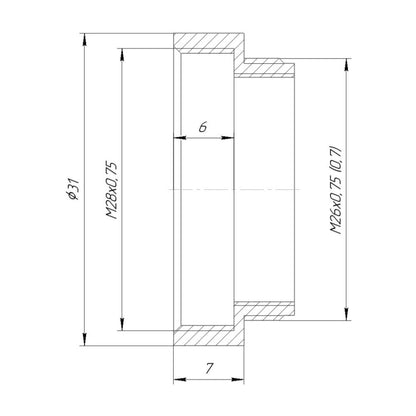 M26x0.75 male to M28x0.75 female thread adapter, bronze