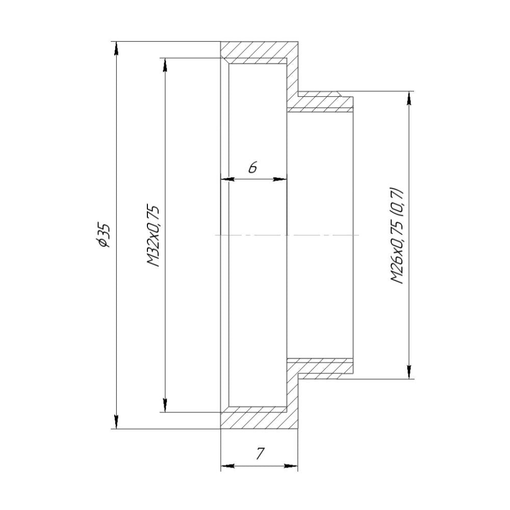 M26x0.75 male to M32x0.75 female thread adapter, bronze